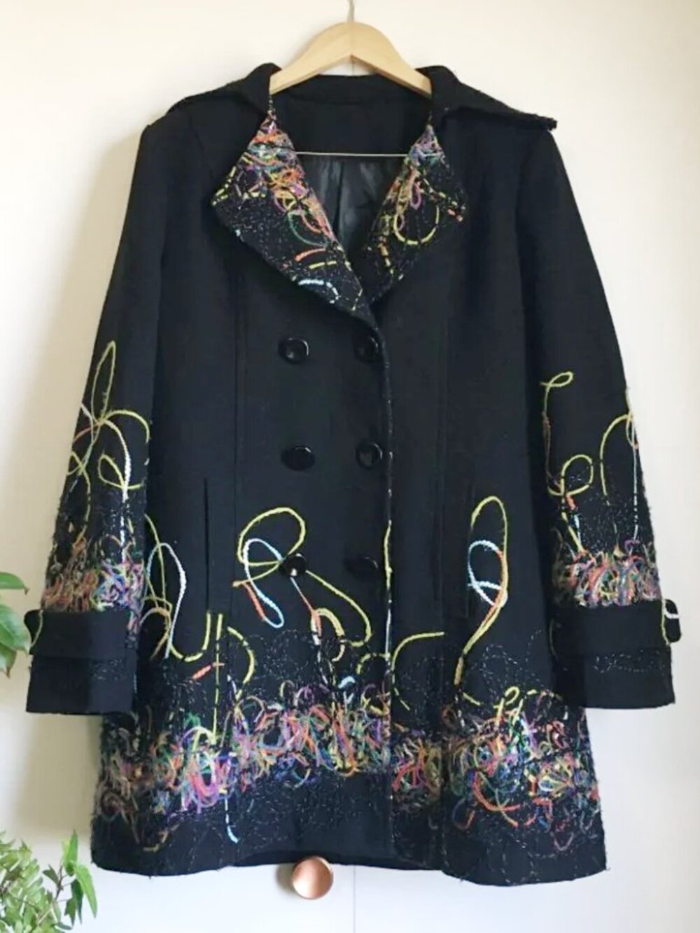 Vintage Black Double Breasted Magic Art Teacher Wool Coat Large 🎨